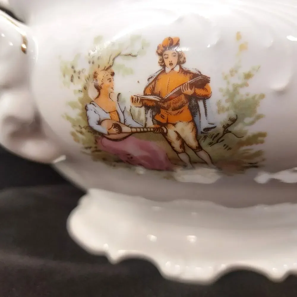 Vintage Wawel Poland Porcelain Soup Tureen Set with Lid Ladle Gold Trim China